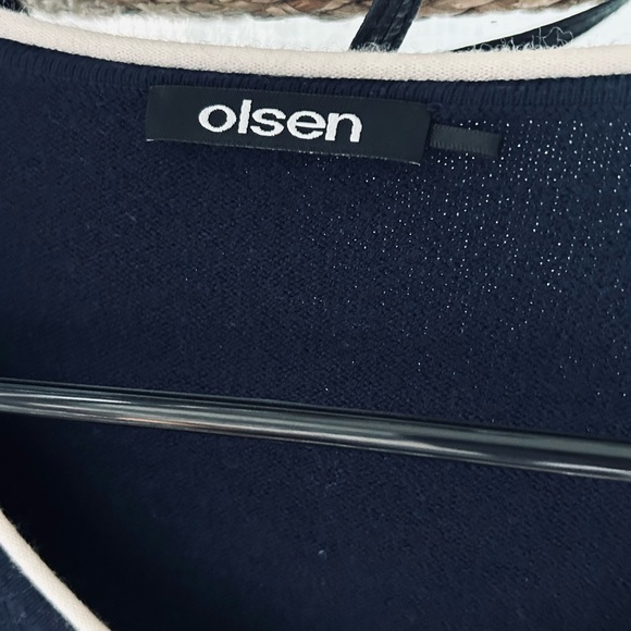 Olsen Navy & beige long sleeve zip front cardigan with pockets - Picture 6 of 7